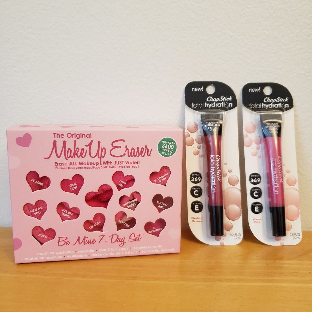 MakeUp Eraser Be Mine 7-Day Set + ChapStick Total Hydration Lip Oil (Set of 2)